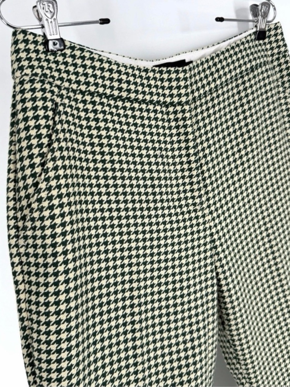 ME+EM Pants Womens UK Size 12/US 8 Green Ivory Houndstooth Classic Ankle Length - Picture 2 of 9